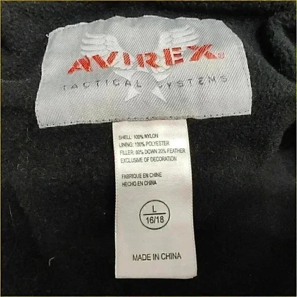 Avirex Goose Down Vasity Jacket Coat Tan Black Youth Kids Large 16 - 18 Logo